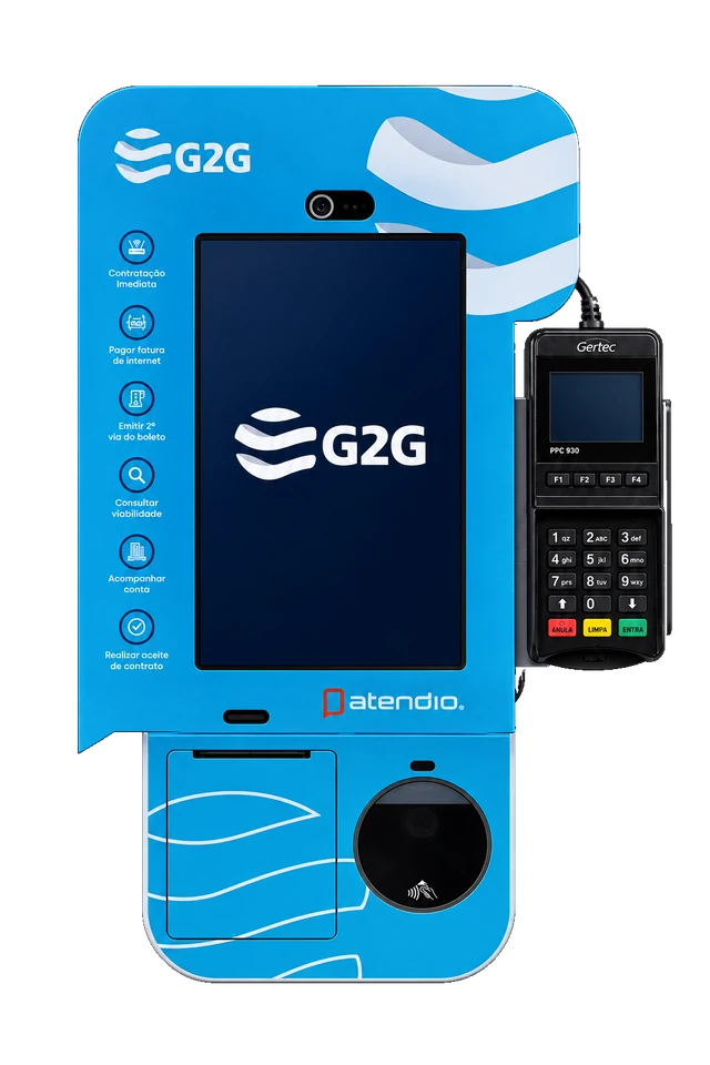 Ilustração do totem personalizado G2G, com pinpad Gertec preto