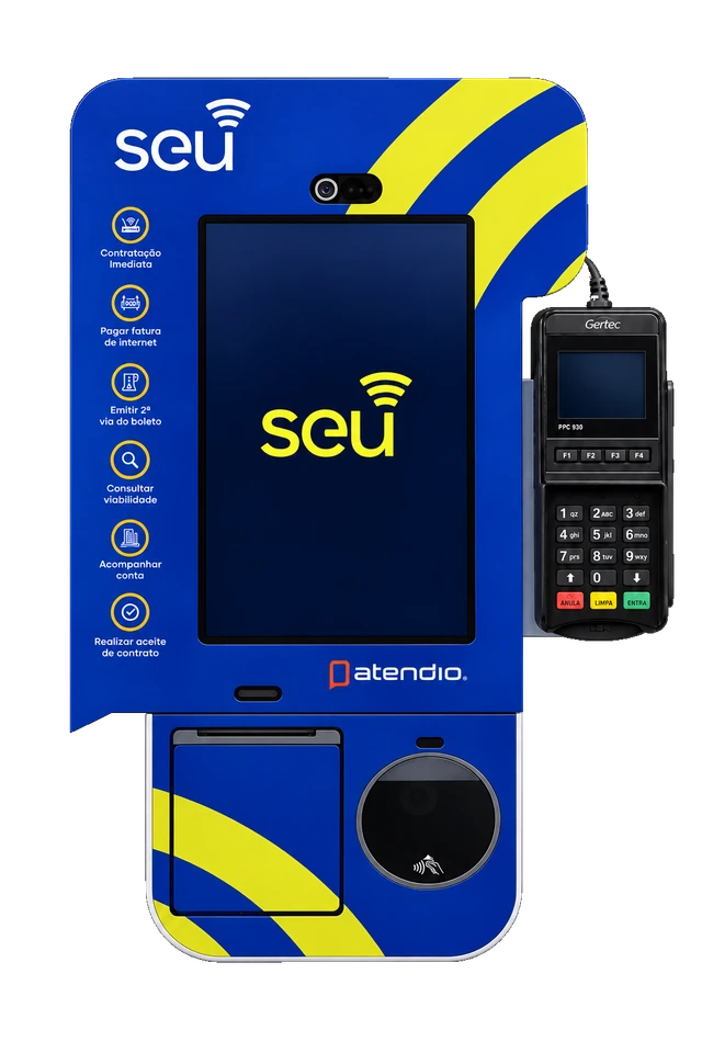 Ilustração do totem personalizado Seu, com pinpad Gertec preto